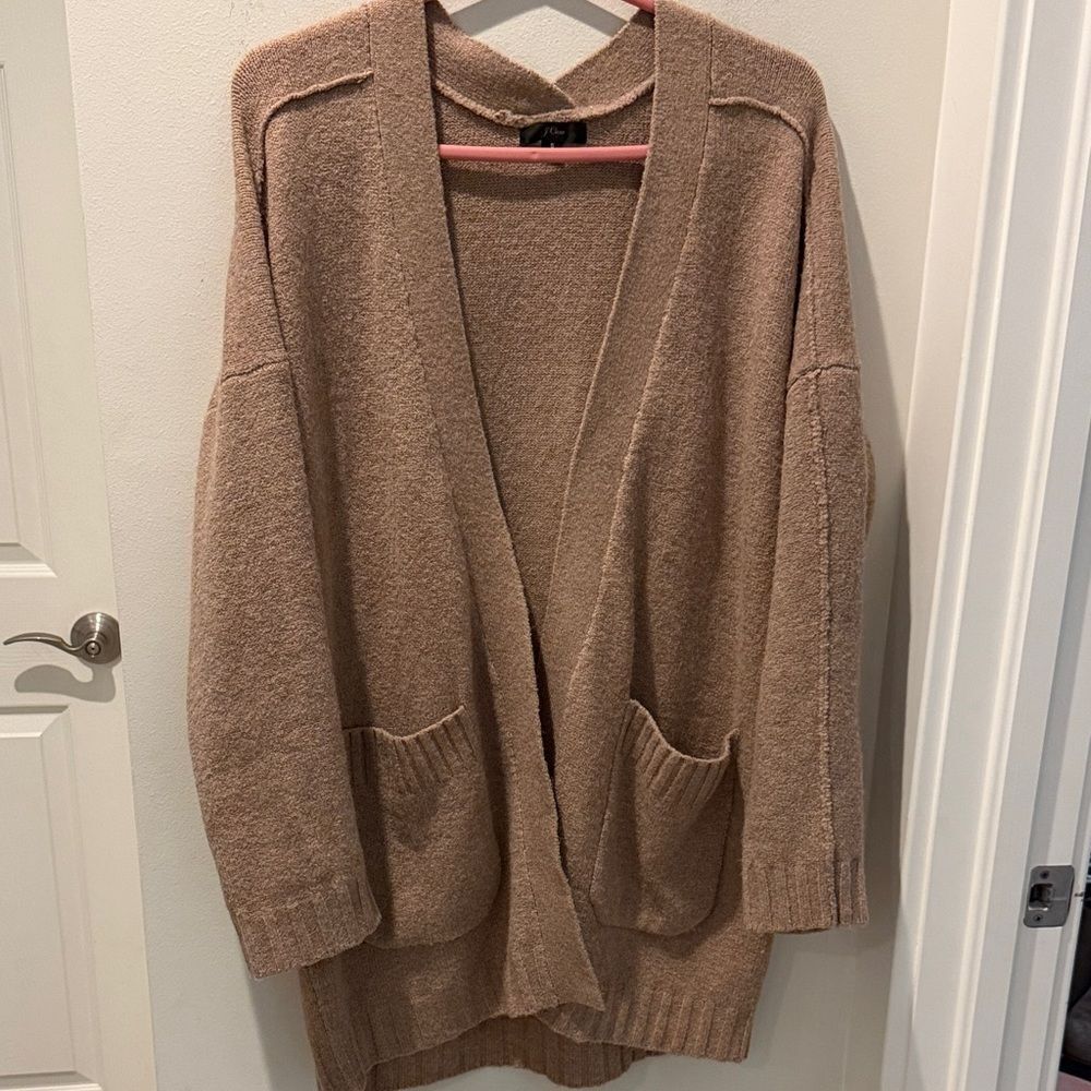 J. Crew Camel wool blend Oversized Open-Front Cardigan size Small